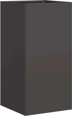 A dark gray planter box is shown against a light gray background.