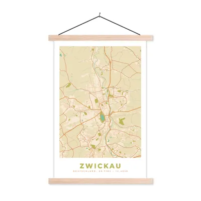 Produktbild von MuchoWow® Textilposter Karte - Zwickau - Karte - Vintage - Stadtplan 60x90 cm mit holzfarbenen Rahmen - Textil