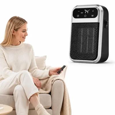 Produktbild von Mini Heizlüfter Steckdose 800W, Keramik Heizung mit Fernbedienung, energiesparender Raumheizer für Bad, Schlafzimmer und kleine Räume mit Überhitzungsschutz
