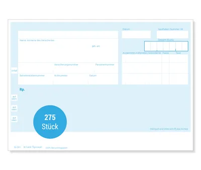 Immagine prodotto di Frank Paperman® | Prescrizioni private blu per medici | 275 fogli | blocchetto di ricette non bloccate | in formato DIN-A6 | campo PZN | chiamato anche  medico