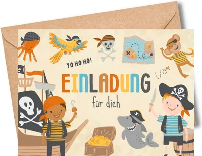 Produktbild von MeinBaby123® 10 Einladungskarten Kindergeburtstaginkl. Umschläge | Piraten