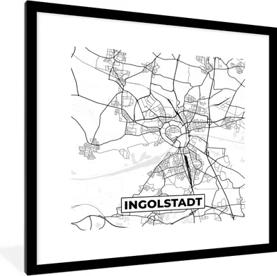 Produktbild von MuchoWow® Gerahmtes Poster Karte - Ingolstadt - Karte - Stadtplan 40x40 cm - Poster mit Schwarzem Bilderrahmen Wandposter Rahmen Foto Bilder - Poster - Plakat im Rahmen