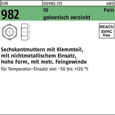 Produktbild von Reyher  Sechskantmuttern DIN 982 10 M 12 x 1,5 galv. vz (100 Stück)
