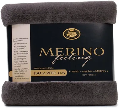 Produktbild von GÖZZE Merino Wendewohndecke flauschige wärmende Mikrofaser-Wendedecke in Merino-Feeling Qualität Anthrazit 220 x 240 cm