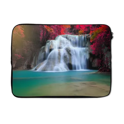 Produktbild von MuchoWow® Laptop Hülle 13 Zoll Wasserfall - Bäume - Rot - Landschaft - Natur Laptoptasche - Laptophülle - Sleeve - Rundumschutz