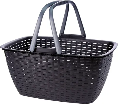 Obrázek produktu pro Plastový nákupní koš antracitový se sklopnými uchy - 43 x 33 cm - Koš na prádlo Úložný koš Přepravní koš Koš na prádlo