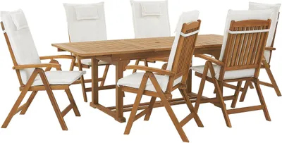Obrázek produktu pro BELIANI Zahradní sada 6místná z akátového dřeva bílé polštáře stůl a 6 židlí boho styl zahradní nábytek balkon