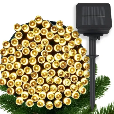 Produktbild von Solar Lichterkette Weihnachtsbeleuchtung 100 LED 12 m Warmweiß Außen Garten