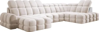 Produktbild von DomoHome Ecksofa Tollo Creme Salvador-Stoff Rechte Seite 400x217x105 cm, U-Form Sofa mit Schlaffunktion, Bettkasten 120x85x17 cm, Elektrisch Verstellbar