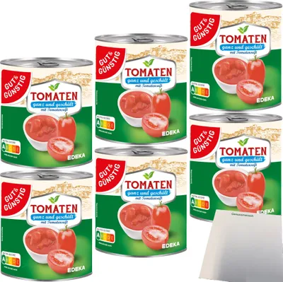 Produktbild von Gut & Günstig Tomaten ganz geschält mit Tomatensaft 6er Pack (6x800g Dose) + usy Block