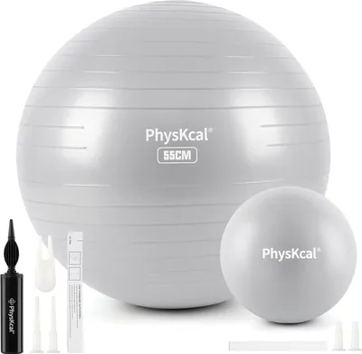 Obrázek produktu pro sada 55 cm šedého míče na cvičení a 23 cm míče na pilates - protiskluzový, balanční míč, míč na jógu pro domácnost, tělocvičnu a kancelář