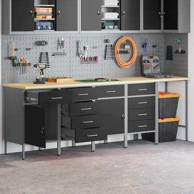 Productafbeelding van vidaXL Werkkastset met laden, 5 stuks, zwart en grijs
