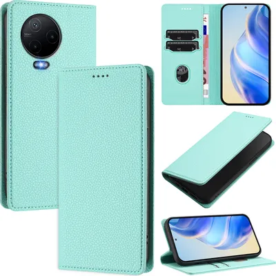 Produktbild von Litchi Leder Handyhülle für Infinix Note 12 (2023)/Note 12 Pro 4G Wallet Kartenfächer Standfunktion Hülle Türkis