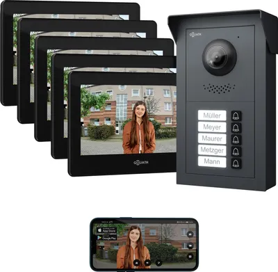 Produktbild von GOLIATH Basic 2-Draht BUS Türsprechanlage | FullHD | App | 150° | 5 Fam | Anthrazit/Schwarz | Aufputz