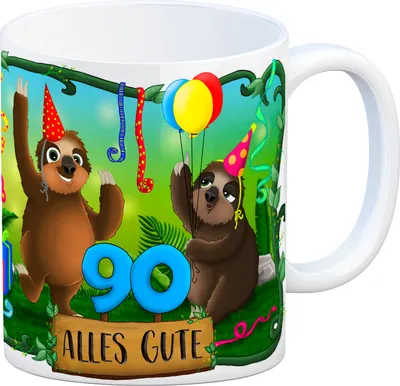 Produktbild von Faultier Kaffeebecher zum 90.Geburtstag Tasse Kaffeetasse Becher mug Teetasse