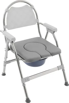 Obrázek produktu pro Toaletní židle pro seniory – komodová židle – výškově nastavitelná v 5 stupních 86,5–96,5 cm – nosnost 150 kg – nerezová ocel a plast – čalouněné sedadlo a kbelík – bílá barva