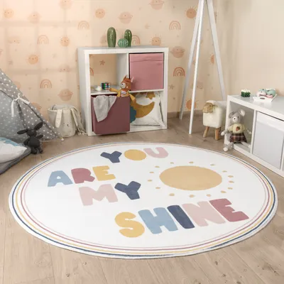 Produktbild von Kinderteppich Teppich Kinderzimmer Rund Waschbar Bis 30 Grad Sonne Regenbogen Grösse 160 cm Rund