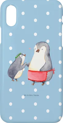 Produktbild von Mr. & Mrs. Panda Iphone 10 Handyhülle Pinguin mit Kind - Blau Pastell - Geschenk, Handy, X, Muttertag, Mutter, Familie, Cover, Vorbild Mama, Tochter, Hülle