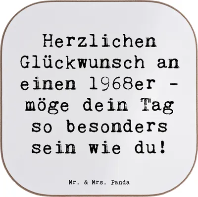 Produktbild von Mr. & Mrs. Panda Untersetzer für Gläser Spruch 1968 Geburtstag - Weiß - Geschenk, Happy Birthday, Alter, Erinnerung, Tischschoner, Freundschaft, gläseruntersetzer, Gesten