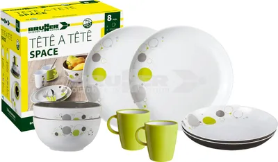 Produktbild von Brunner Geschirrset Space 8-Tlg. Weiß/Grau/Lime