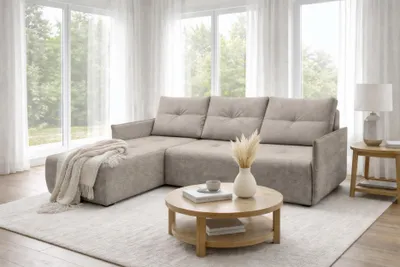 Produktbild von AX LIVING Ecksofa Damascus Hellbraun mit Schlaffunktion Bettkasten Schlafsofa 212 cm links