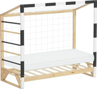 Produktbild von ML-Design Kinderbett Fußballtor 80x160 cm mit Matratze Holzbett mit Lattenrost Kletterleiter & Netz Jugendbett aus Kiefernholz Einzelbett Handballtor