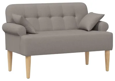 Immagine prodotto di Divano a due posti, rivestito in tessuto color taupe, con cuciture a bottone. Dimensioni: 120 x 65 x 79 cm