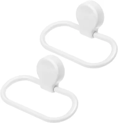 Produktbild von Set mit 2 weißen, selbstklebenden Handtuchhaltern, kein Bohren erforderlich, langlebig, vielseitig, einfache Montage, für Toilette