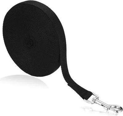 Produktbild von 15 m lange, schwarze, verstellbare Hundeleine aus robustem Nylon für mittelgroße und kleine Hunde zum Trainieren und Spazierengehen.