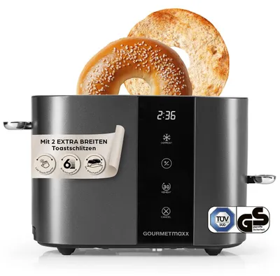 Produktbild von GOURMETmaxx Toaster Kurzschlitz für 2-Scheiben | Toaströster Anthrazit mit 6 Brä