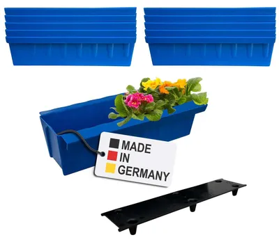 Image de BURI 10 inserts de jardinières pour palettes Euro, tapis d'arrosage inclus | avec système de suspension à accrocher | 37,3cm bleu | jardinière pour palette Euro | balconnière | pot de fleurs | extrêmement stable