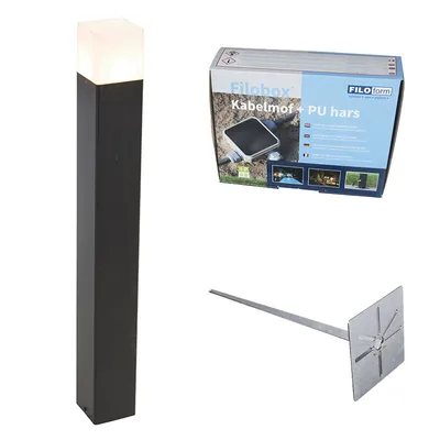 Produktbild von QAZQA - Modern Außenpfosten schwarzes Opalglas 70 cm Erdungsstift und Kabeltülle - Dänemark I Außenbeleuchtung - Aluminium Länglich - LED geeignet E27