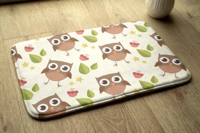 Produktbild von Badteppich Saugfähige - Badezimmer Teppich - Rutschfester Badvorleger Badematte - 90x60 cm - Eule Vögel