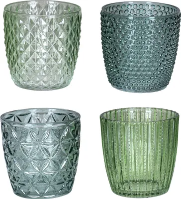 Produktbild von 4er Set Windlicht H7,5cm Glas Grün Teelichthalter Tischdeko Kerzen Retro Deko