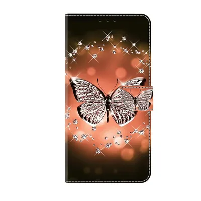 Produktbild von CLM-Tech Handyhülle kompatibel mit Xiaomi Redmi Note 15 5G Hülle - Tasche aus Kunstleder - Klapphülle mit Ständer und Kartenfächern - Schutzhülle Wallet Case Cover Schmetterling Diamanten Muster