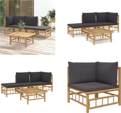 Produktbild von vidaXL 4 tlg. Garten Lounge Set mit Dunkelgrauen Kissen Bambus - Garten Lounge Set - Garten Lounge Sets - Lounge Set - Gartenmöbel Set