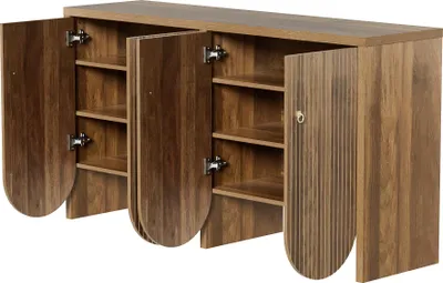 Produktbild von Merax Sideboard 147x40x80 cm in Walnussoptik mit vertikalem Rillenmuster,Kommode mit 4 Türen und Alugriffen, Viel Stauraum für Wohnzimmer, Esszimmer & Flur