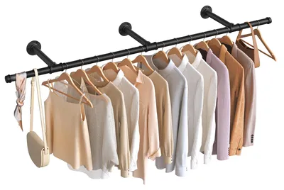 Kleiderstange Wandmontage, 170 cm, 68 kg, Mattschwarz