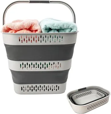 Zdjęcie produktu dla Składany kosz na pranie i pojemnik do przechowywania Unyqoos® – oszczędza miejsce, wolny od BPA (TPE/PP), z uchwytami do przenoszenia i otworami wentylacyjnymi, składany, po złożeniu 9,6 cm