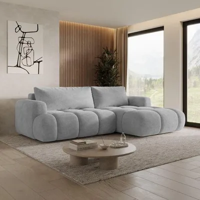 Produktbild von MORELLO Cloud Ecksofa Bouclé mit DL-Mechanismus, Schlaffunktion 140 x 210 cm und Bettkasten, Rechts – Monte 84