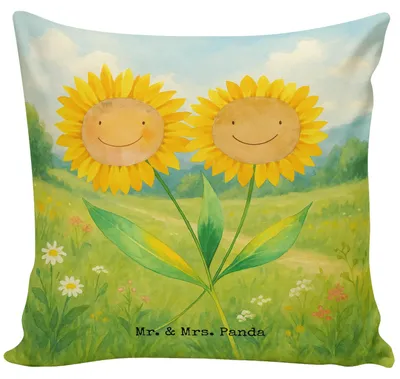 Produktbild von Mr. & Mrs. Panda Dekokissen Blume Sonnenblume Design - Weiß - Geschenk, Beste Freundin, Zusammen, Polster, Sofa Kissen, zier, Kopfkissen 40x40, Kuschelkissen, Blumen
