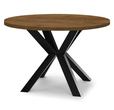 Produktbild von Runder Ausziehbarer Tisch für Esszimmer RAL mit Holzbeinen, Loft-Stil, Industriel, Durchmesser: 100 / 150 cm, Farbe: Eiche Lefkas / Schwarz