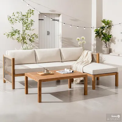 Produktbild von home24 Loungeset - 3-teilig - Akazie Massiv / Polyester