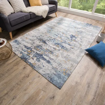 Produktbild von riess-ambiente Design Teppich ABSTRAKT 240x160cm blau Baumwolle Wohnzimmerteppich