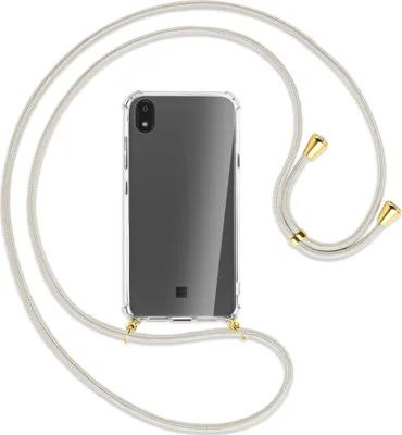 Produktbild von Handykette Backcover-Schutzhülle mit Band (Metall goldfarben) für LG K20 / K20 2019 - broken white