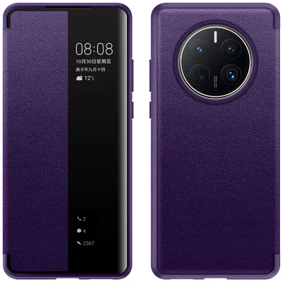 Immagine prodotto di Custodia per Huawei Mate 50 Pro sottile custodia in Finto cuoio con finestra di visualizzazione Viola