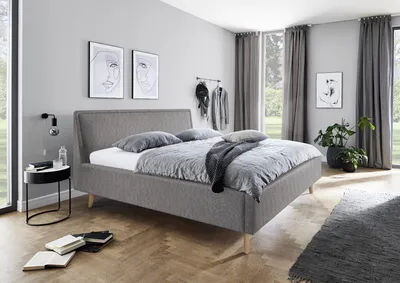 Produktbild von Meise Möbel Stauraumbett Frieda 180x200 cm | Bettkasten & Lattenrost | Webstoff Hellgrau | Holzfuß eichefarbig