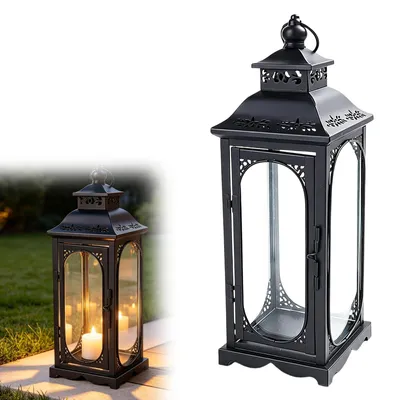Metalllaterne schwarz 35 cm für Kerzen, Outdoor, Grablaterne