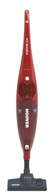 A red Hoover vacuum cleaner is shown against a white background.