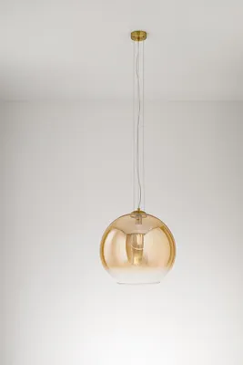 Immagine prodotto di Sospensione in vetro soffiato serie 10S48526, colore ambra trasparente sfumato e ottone brunito, attacco E27, diametro 45 cm, altezza 191 cm - Perenz